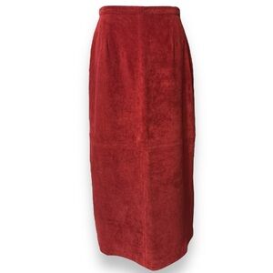 BRANDON THOMAS Red Suede Leather Maxi Skirt